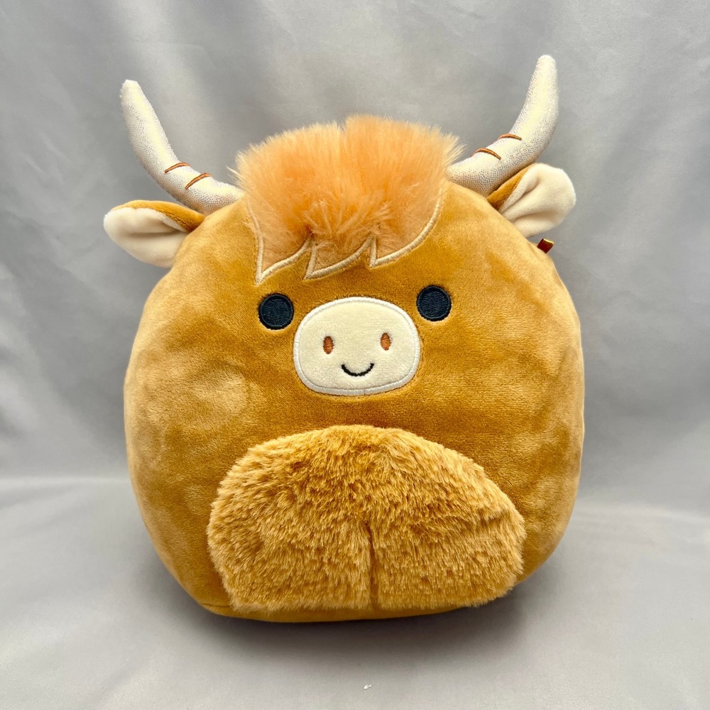 Squishmallows Wilfred Highland Cow 8 Inch Brown Excellent Fuzzy Shimmer Horns